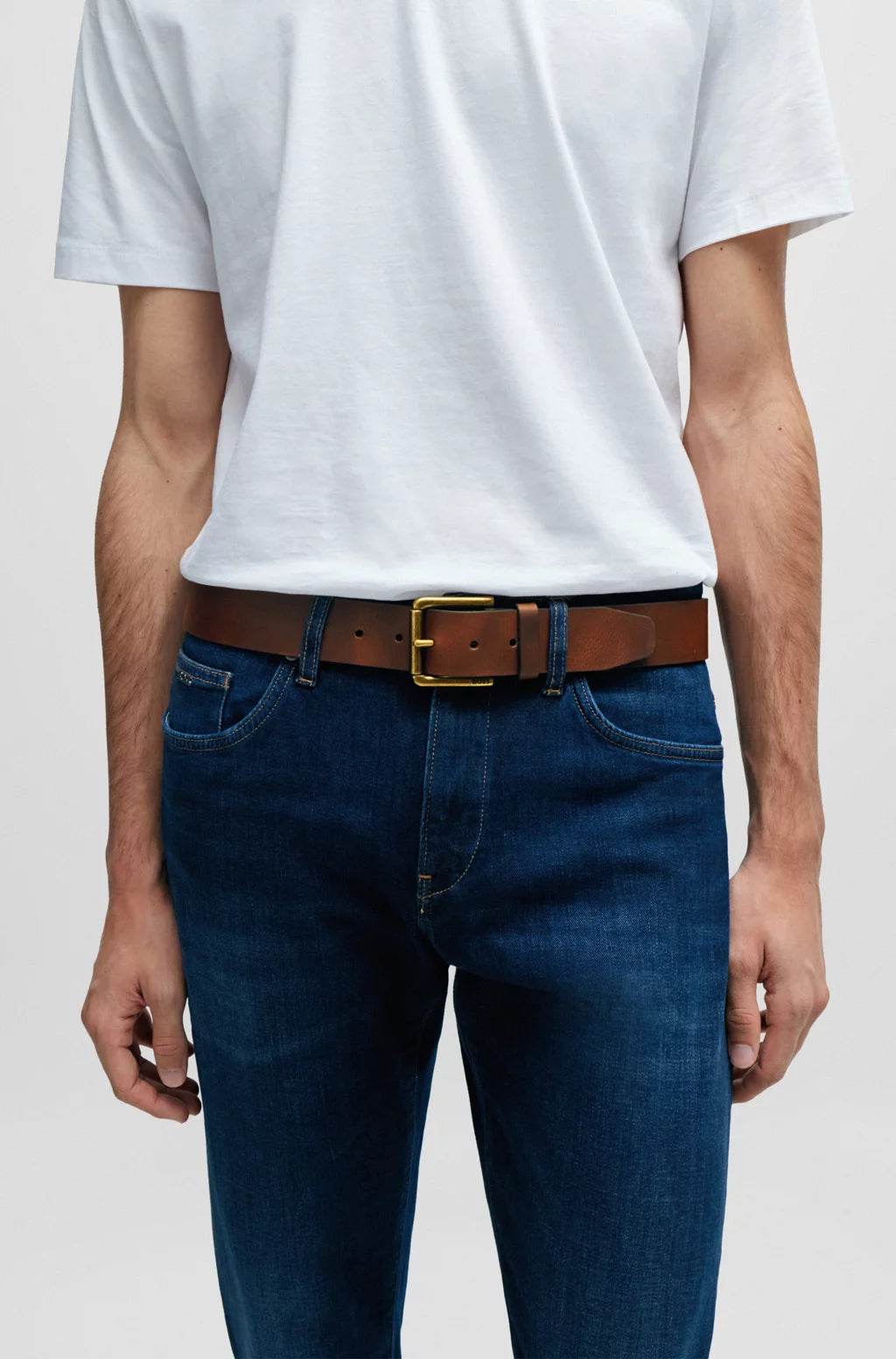 Hugo Boss Leather Belt With Branded Pin Buckle - Dark Brown hbeu50491889_202_340