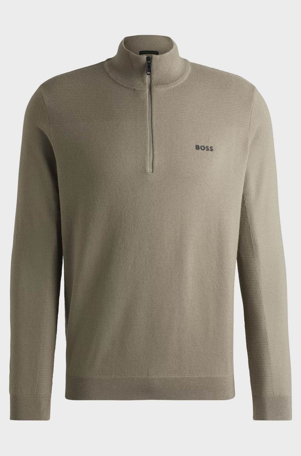 Hugo Boss Branded zip-neck sweater in dry-flex fabric - Beige hbeu50498560_334_100