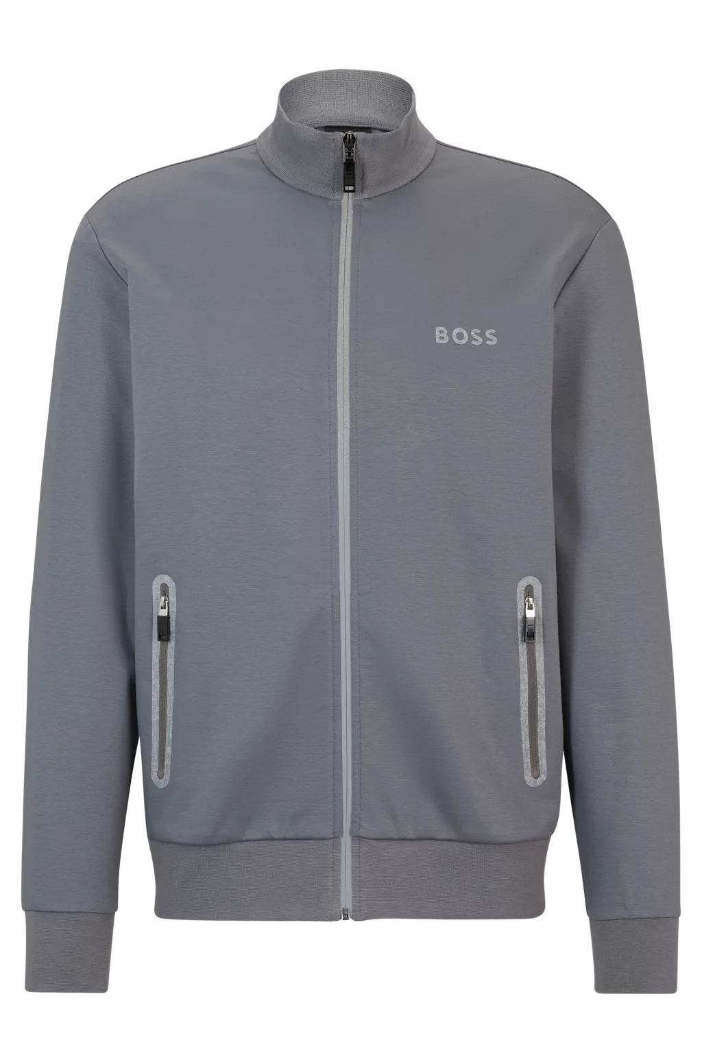 Hugo Boss Cotton-Blend Zip-Up Sweatshirt With Pixelated Details - Medium Grey hbeu50505289_036_100