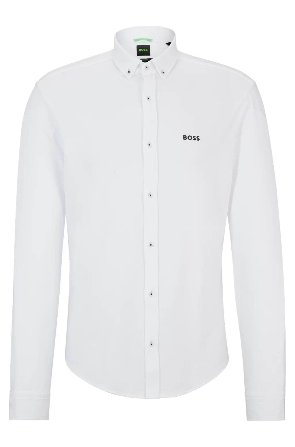 Hugo Boss Button-Down Regular-Fit Shirt In Cotton Piqué Jersey - White hbeu50509742_100_100
