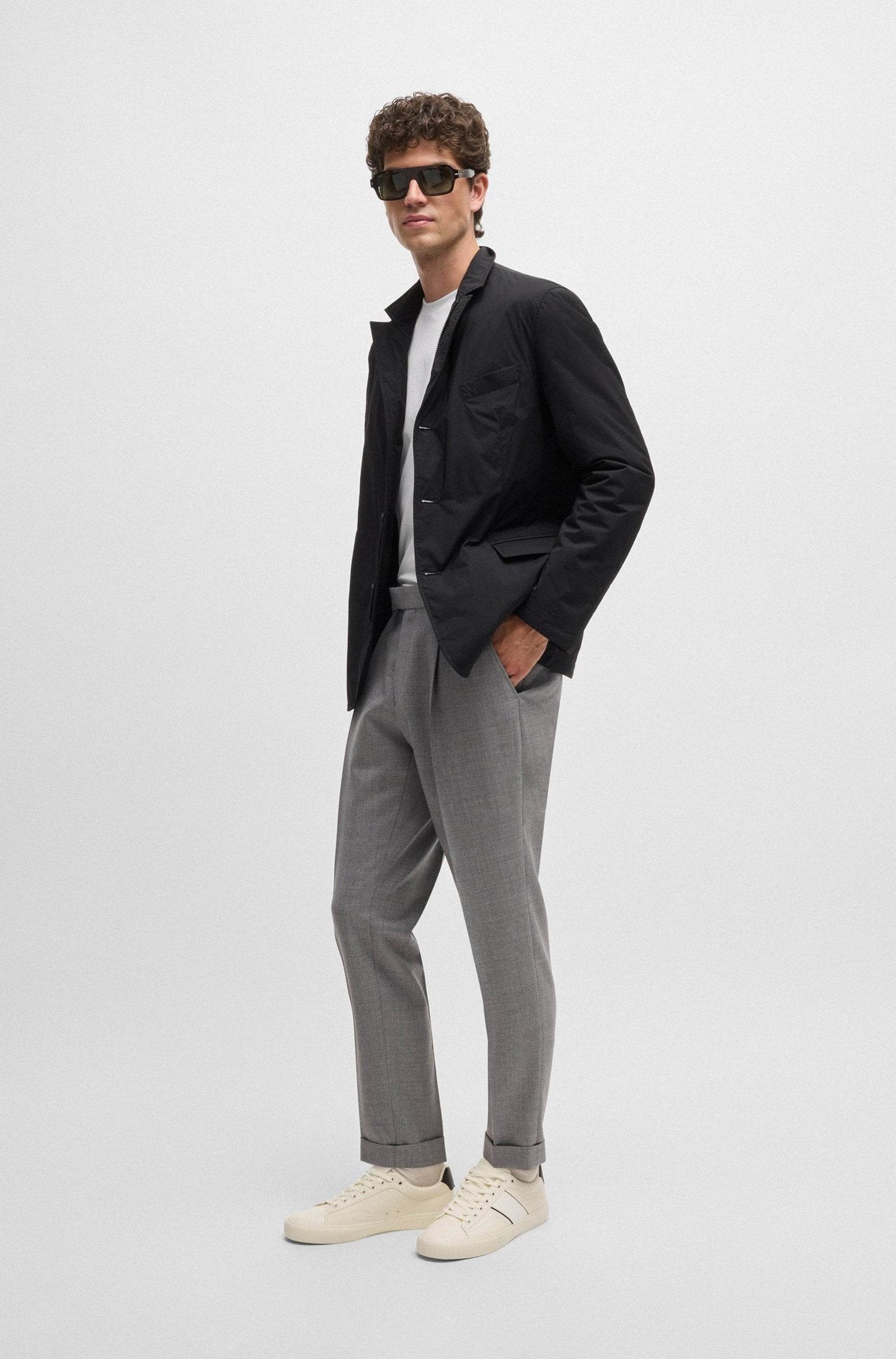 Hugo Boss Faux-leather trainers with plain and grained textures - Natural hbeu50522833_101_300