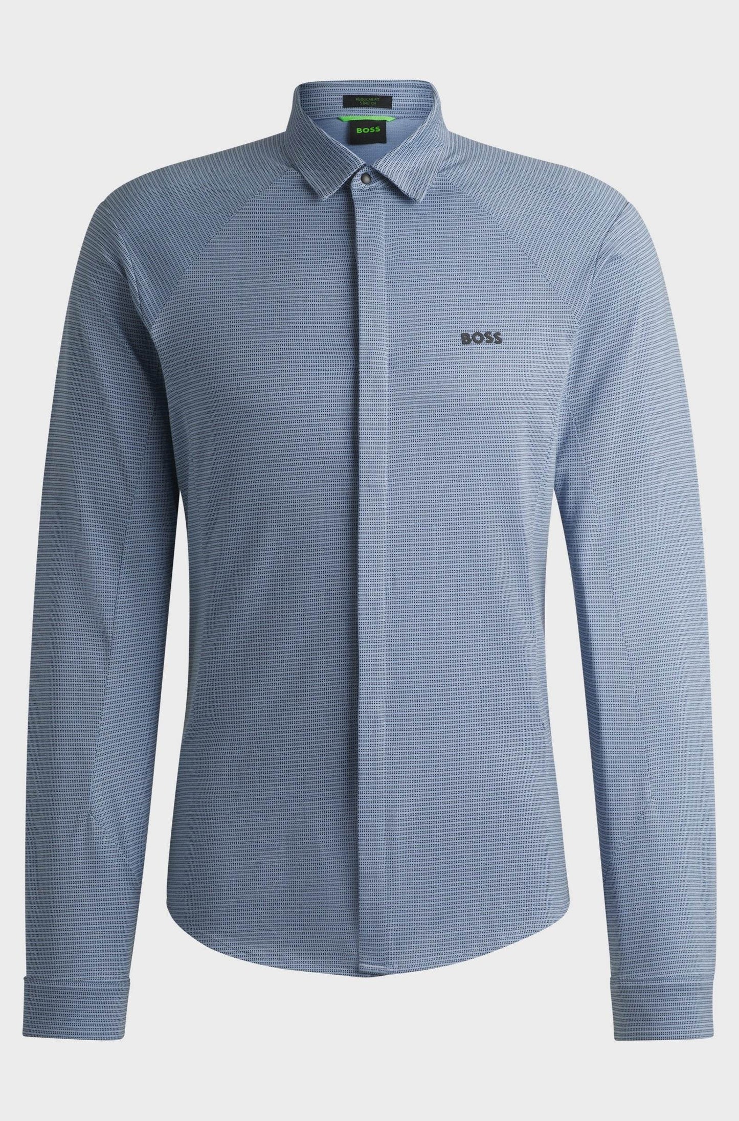 Hugo Boss Regular-fit Shirt in Knitted Cotton Piqué - Blue Patterned hbeu50540201_498_100