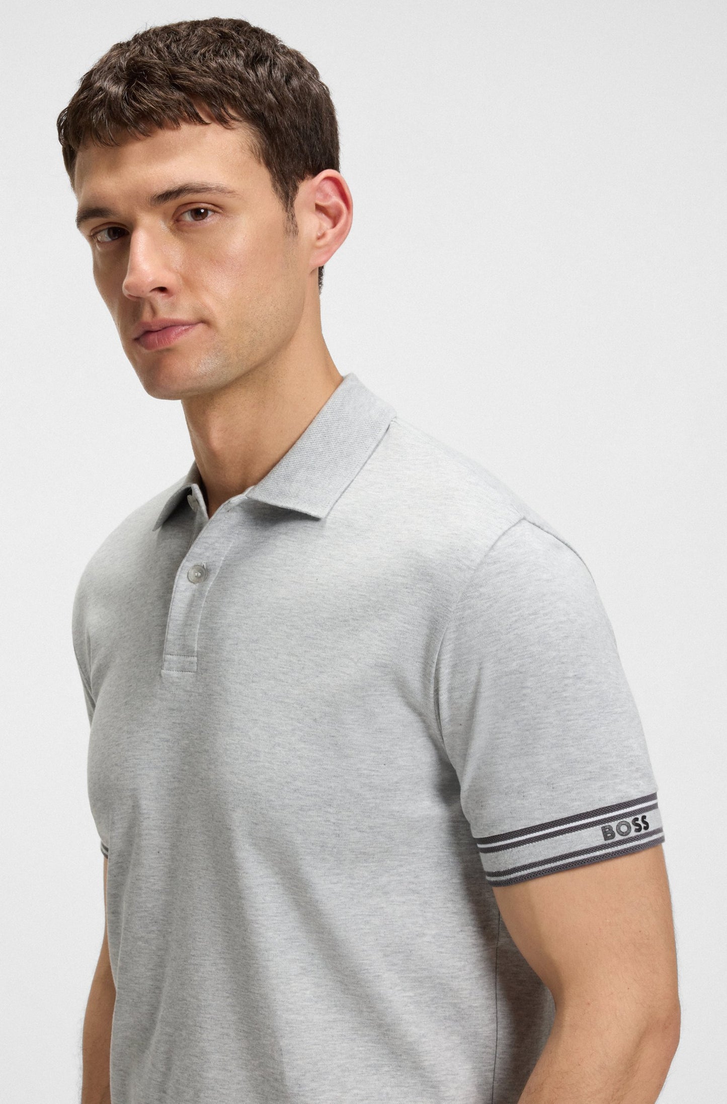 Hugo Boss Slim-fit Polo Shirt in Cotton With Striped Cuffs - Silver hbeu50544448_042_340