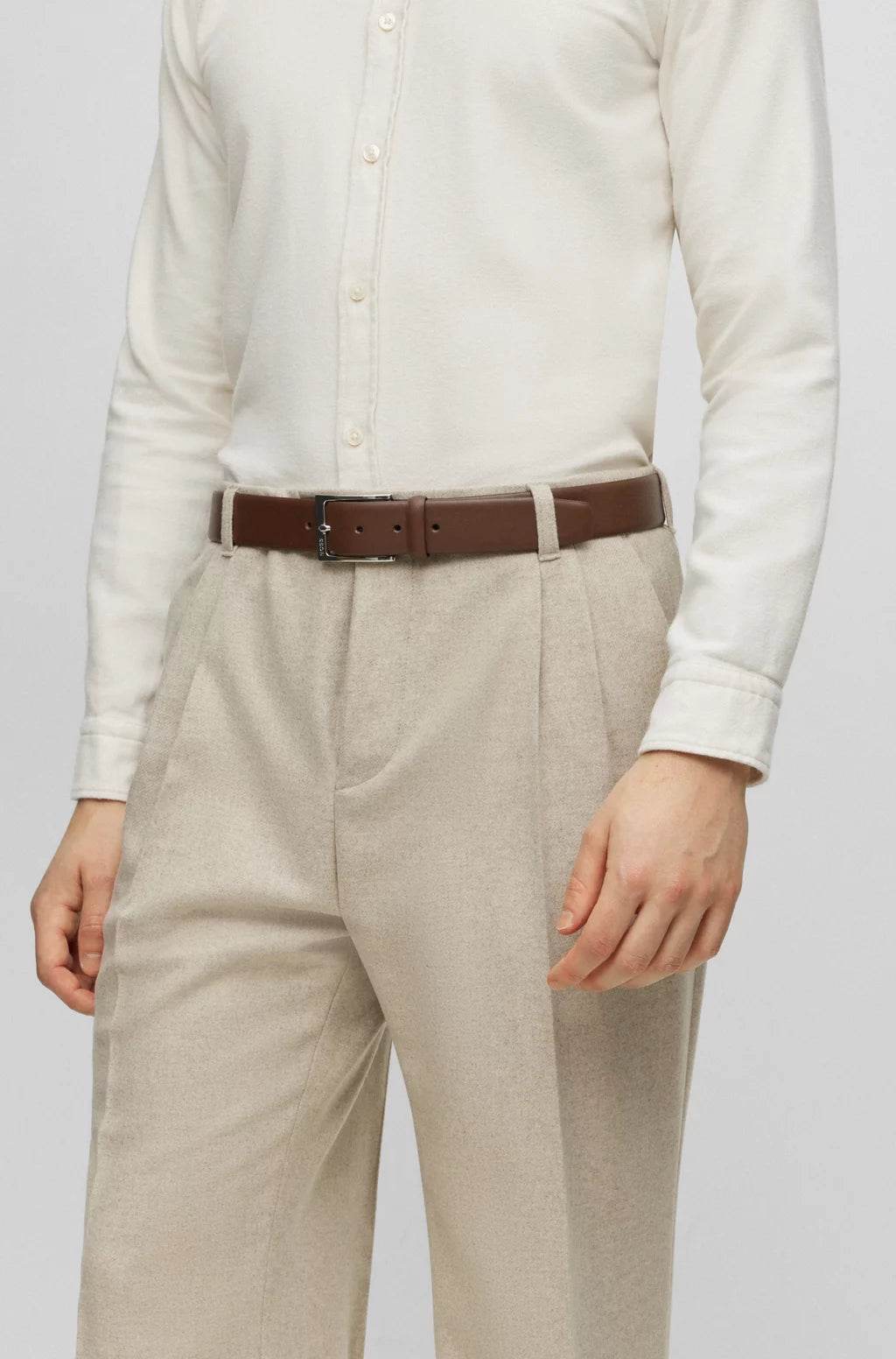 Hugo Boss Leather Belt With Silver-tone Pin Buckle - Brown hbna50503351_202_340