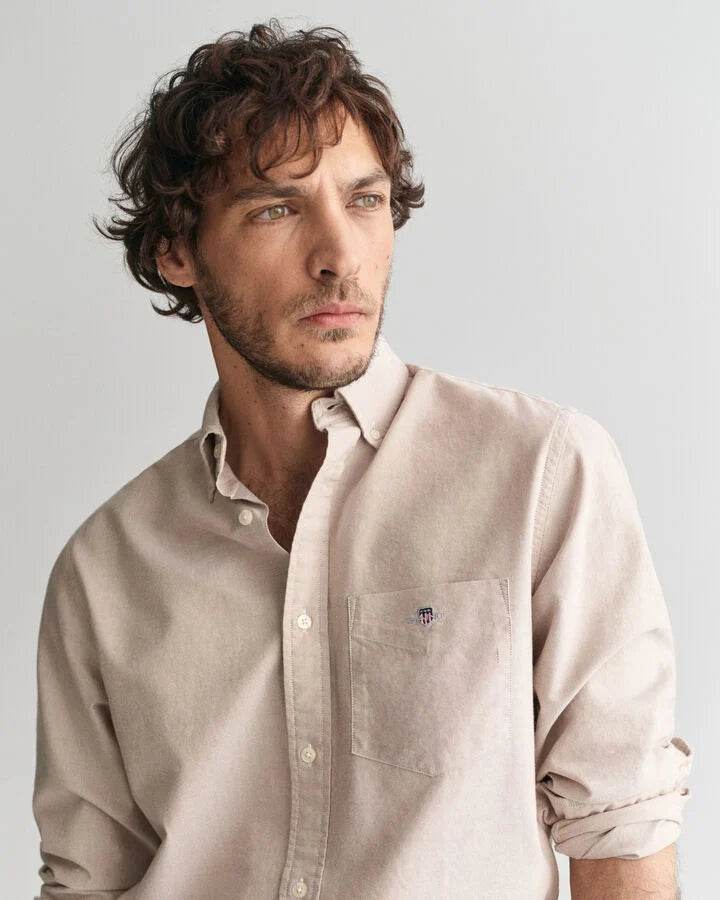 Gant Regular Fit Classic Oxford Shirt - Warm Khaki time__1717075524__202403-3000200-213-crmodel-fv-1