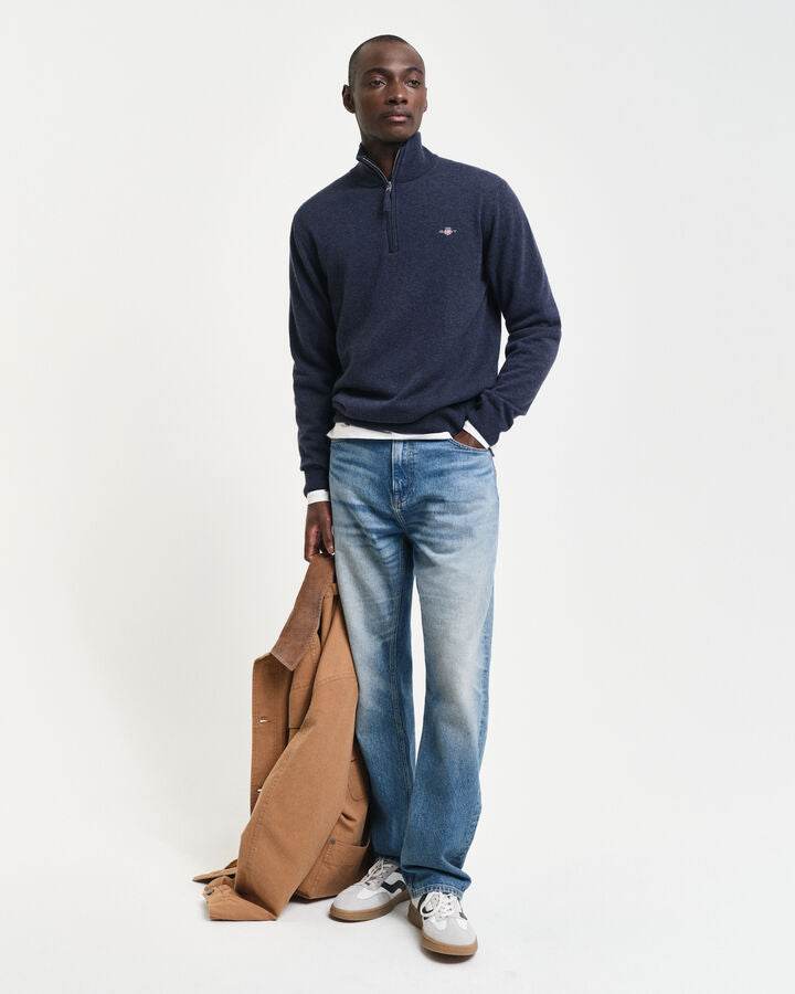Gant Superfine Lambswool Half-Zip Sweater - Dark Navy Melange time__1720015516__202403-87213-480-look-fv-1
