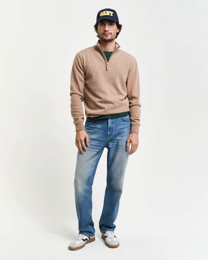 Gant Superfine Lambswool Half-Zip Sweater - Dk Sand Melange time__1720681809__202403-87213-295-look-fv-1