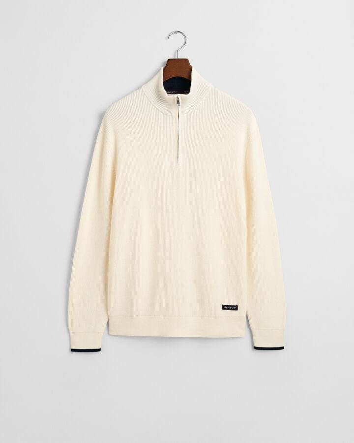 Gant Ribbed Cotton Half-Zip Sweater - Cream time__1725459014__202404-8050231-130-flat-fv-1