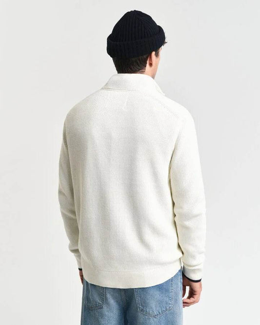 Gant Ribbed Cotton Half-Zip Sweater - Cream time__1725491407__202404-8050231-130-model-bv-1