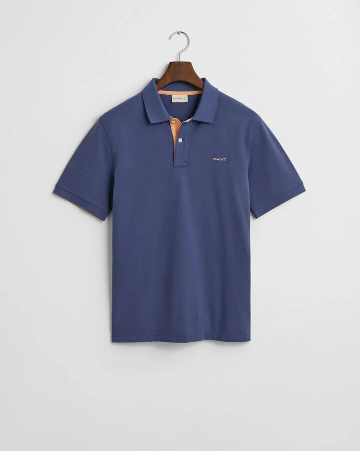 Gant Contrast Piqué Polo Shirt - Navy time__1731410409__202501-2062026-401-flat-fv-1