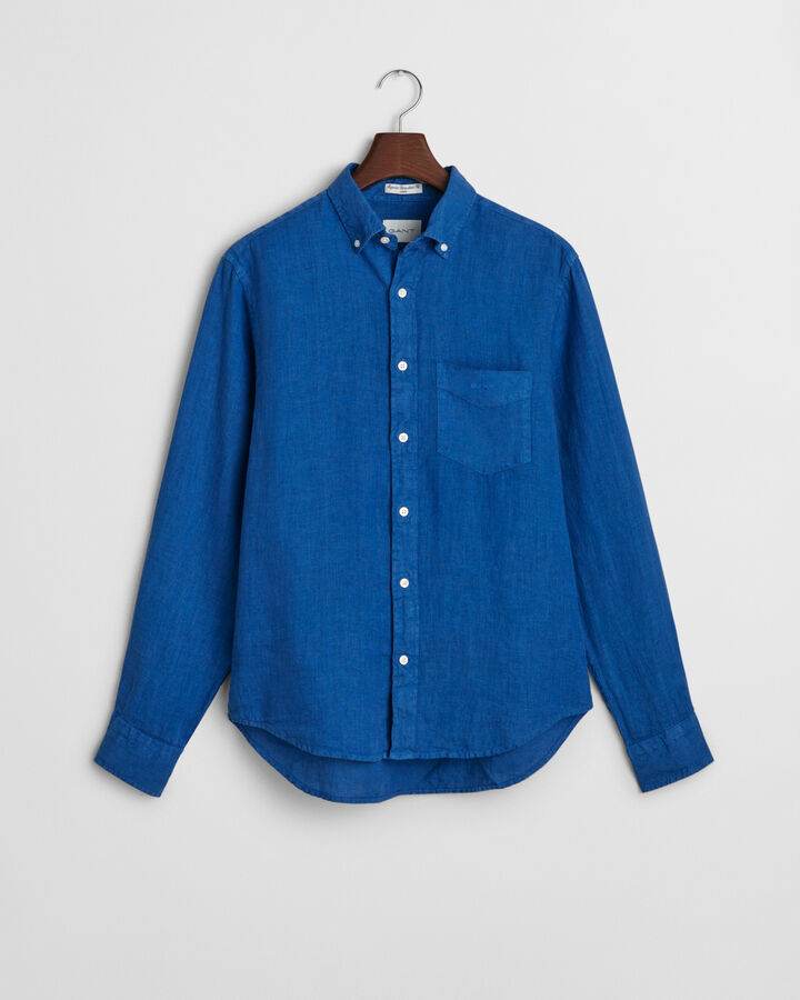 Gant Regular Fit Garment-Dyed Linen Shirt - Rich Blue time__1731534616__202501-3240120-407-flat-fv-1
