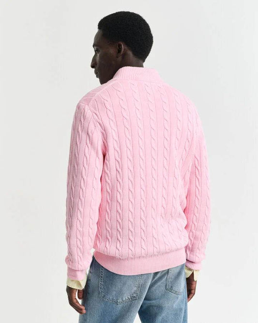 Gant Cotton Cable Knit Half-Zip Sweater - California Pink time__1733243111__202501-8050603-637-model-bv-1