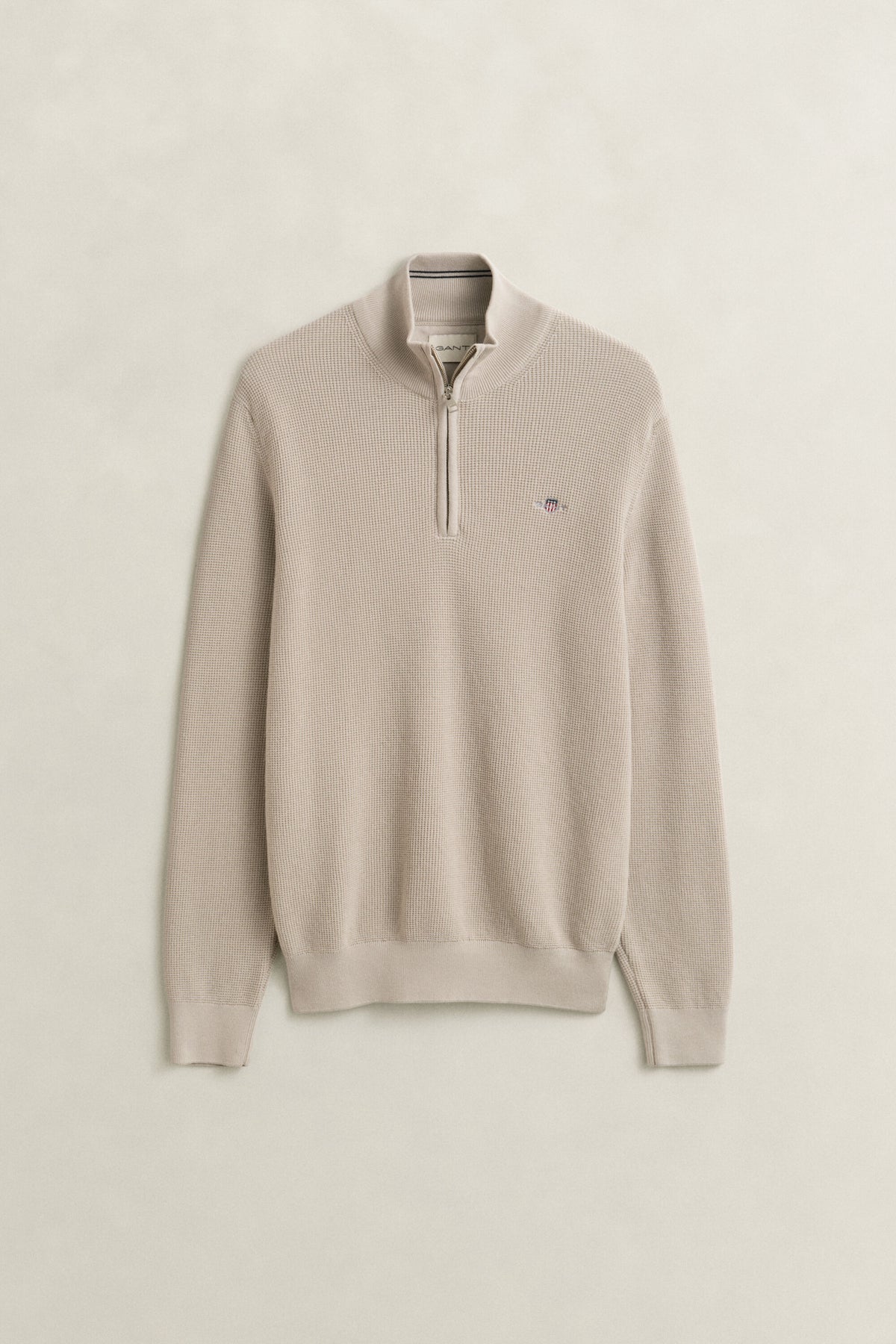 GANT Textured Cotton Half-Zip Sweater - Clay Beige time__1773940231__202602-8030292-215-flat-fv-1