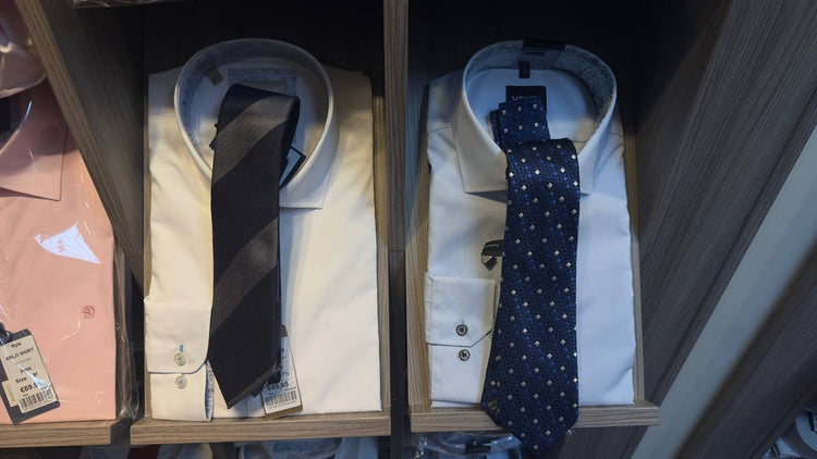 White and cream formal dress shirts with ties at Ryle Menswear, 49 Ashe Street, Tralee