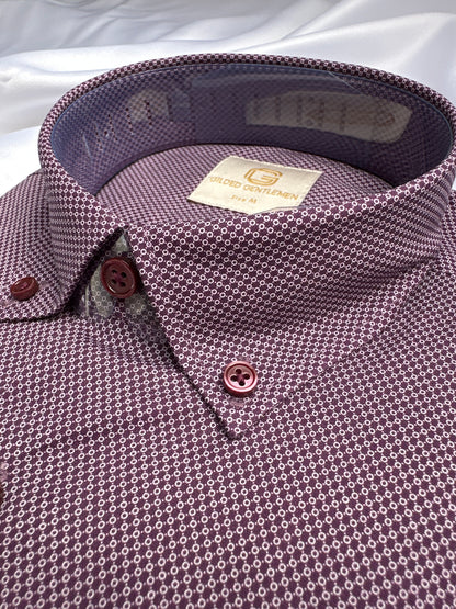 Purple dot-print shirt, close-up of the dot print — Ryle Menswear, Tralee