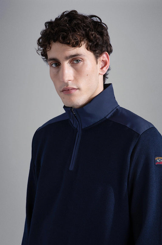 Paul & Shark Wool Zip-up Sweater with Typhoon Details - Navy 123111350502