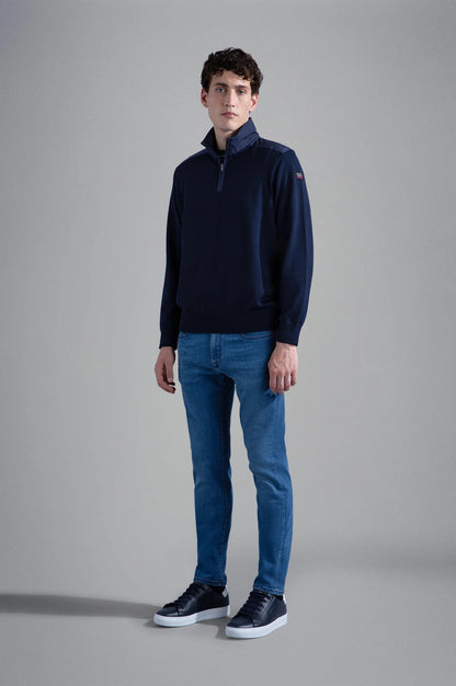 Paul & Shark Wool Zip-up Sweater with Typhoon Details - Navy 123111350503