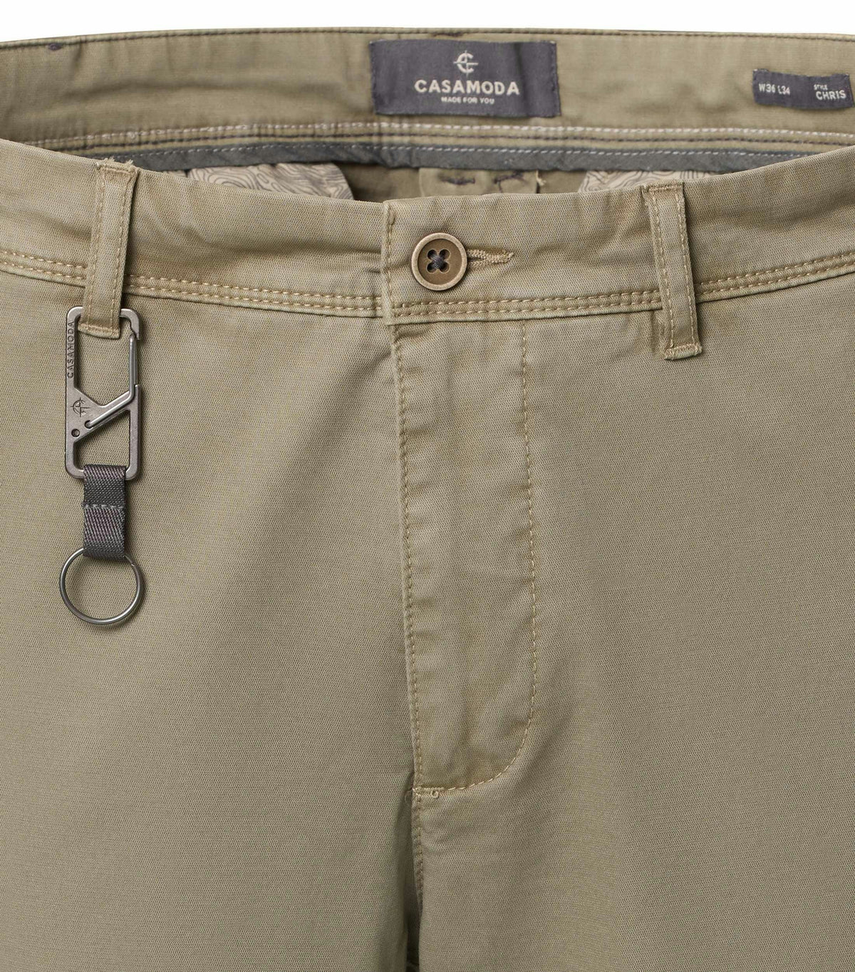 Casa Moda Chris chinos in Four Leaf Clover green, waistband detail