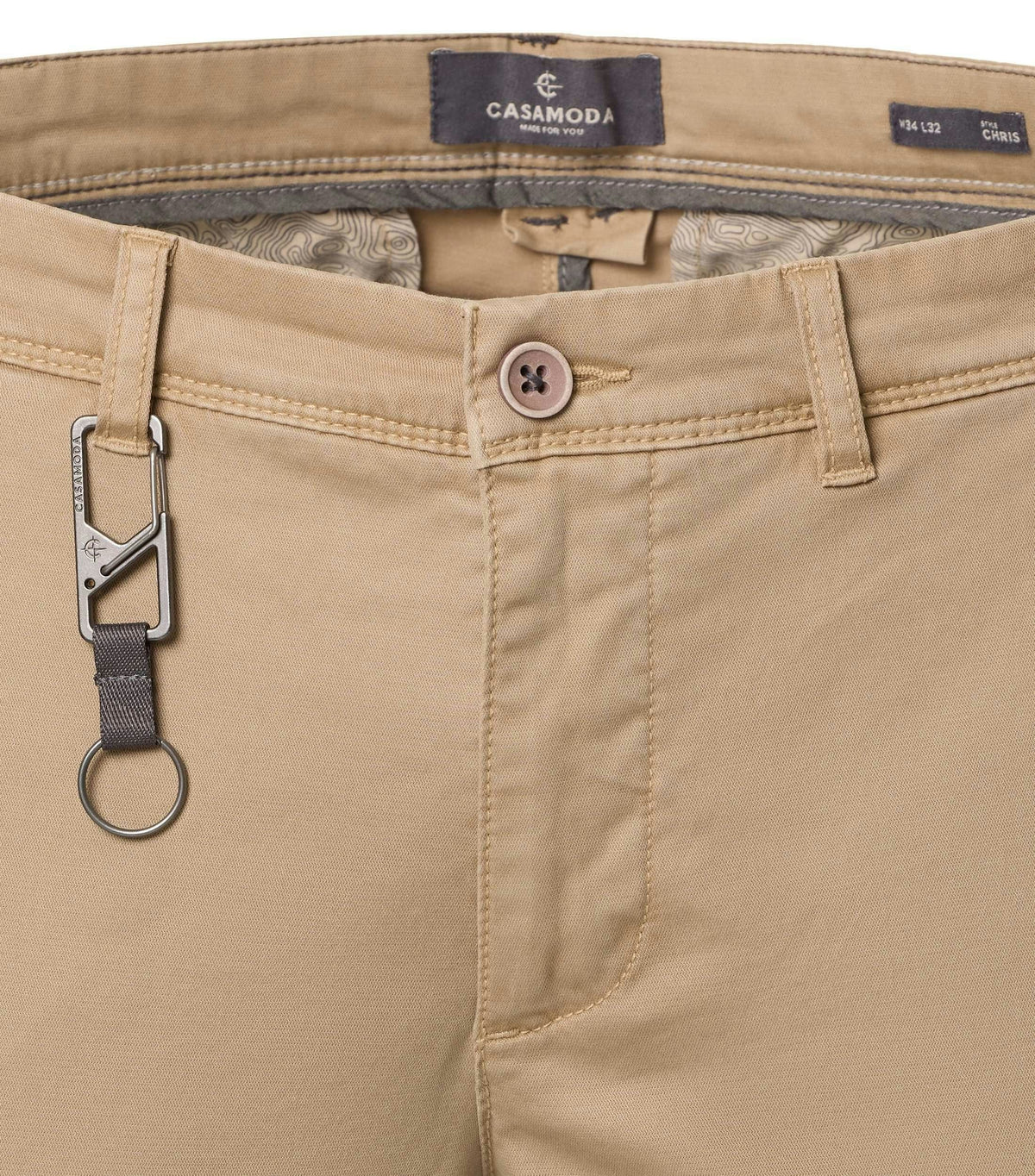 Casa Moda Chris chinos in Tiger's Eye beige, waistband detail
