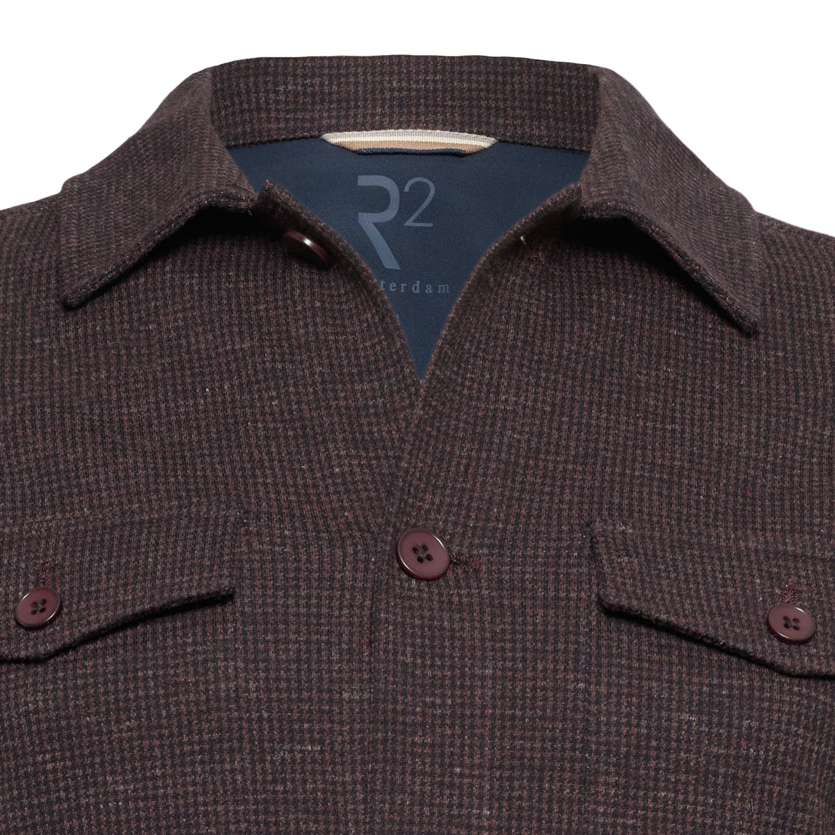 R2 Amsterdam Houndstooth Overshirt - Bordeaux 134.OVERSHIRT.002_080_2