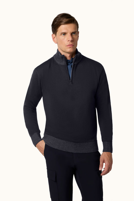 Paul & Shark Soft Cool Touch Wool Half-Zip Sweater - Blue 15311108-050-af