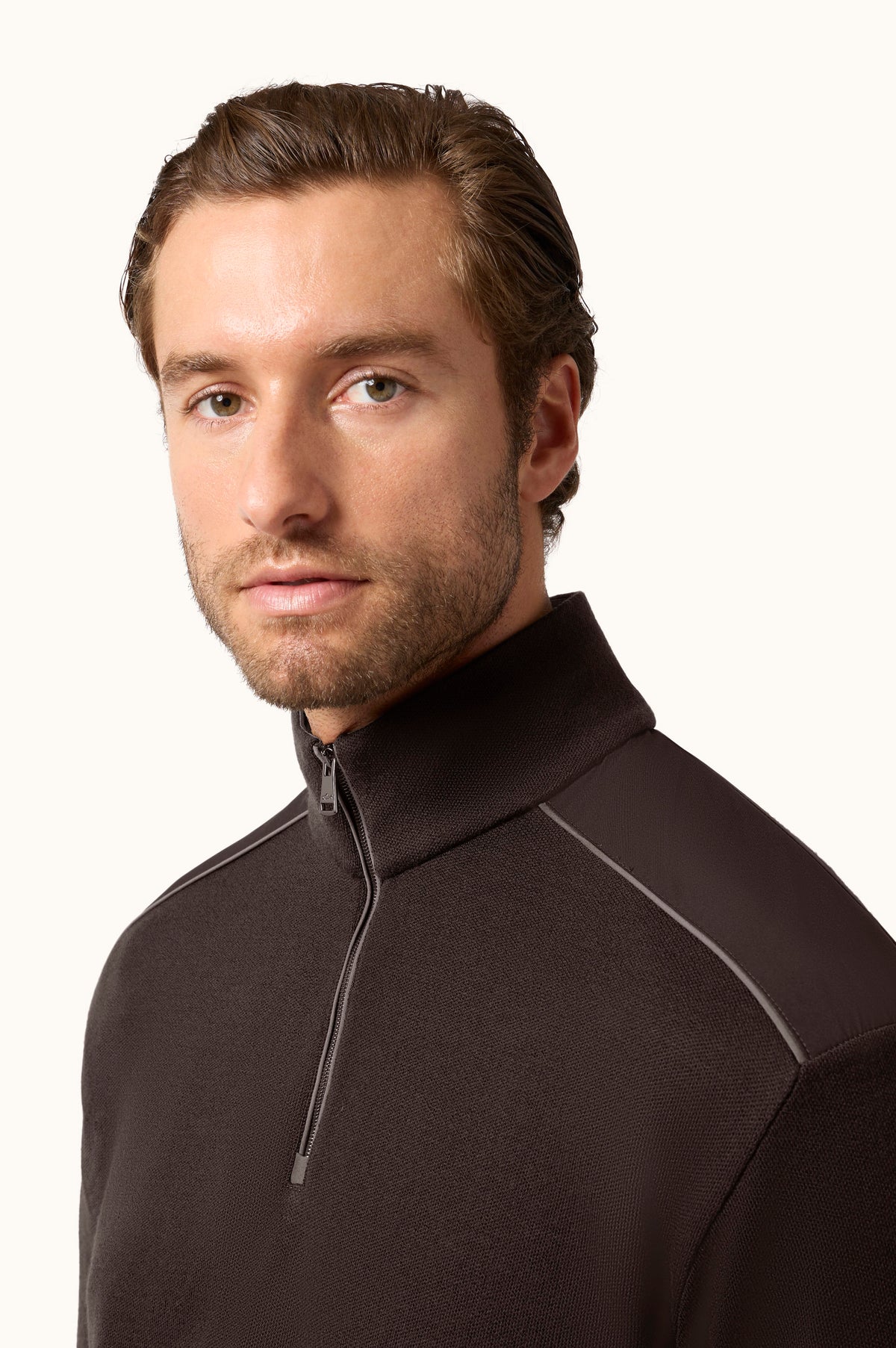 Paul & Shark Wool Half-Zip Sweater with Typhoon Details - Coffee 16311153-494-ad
