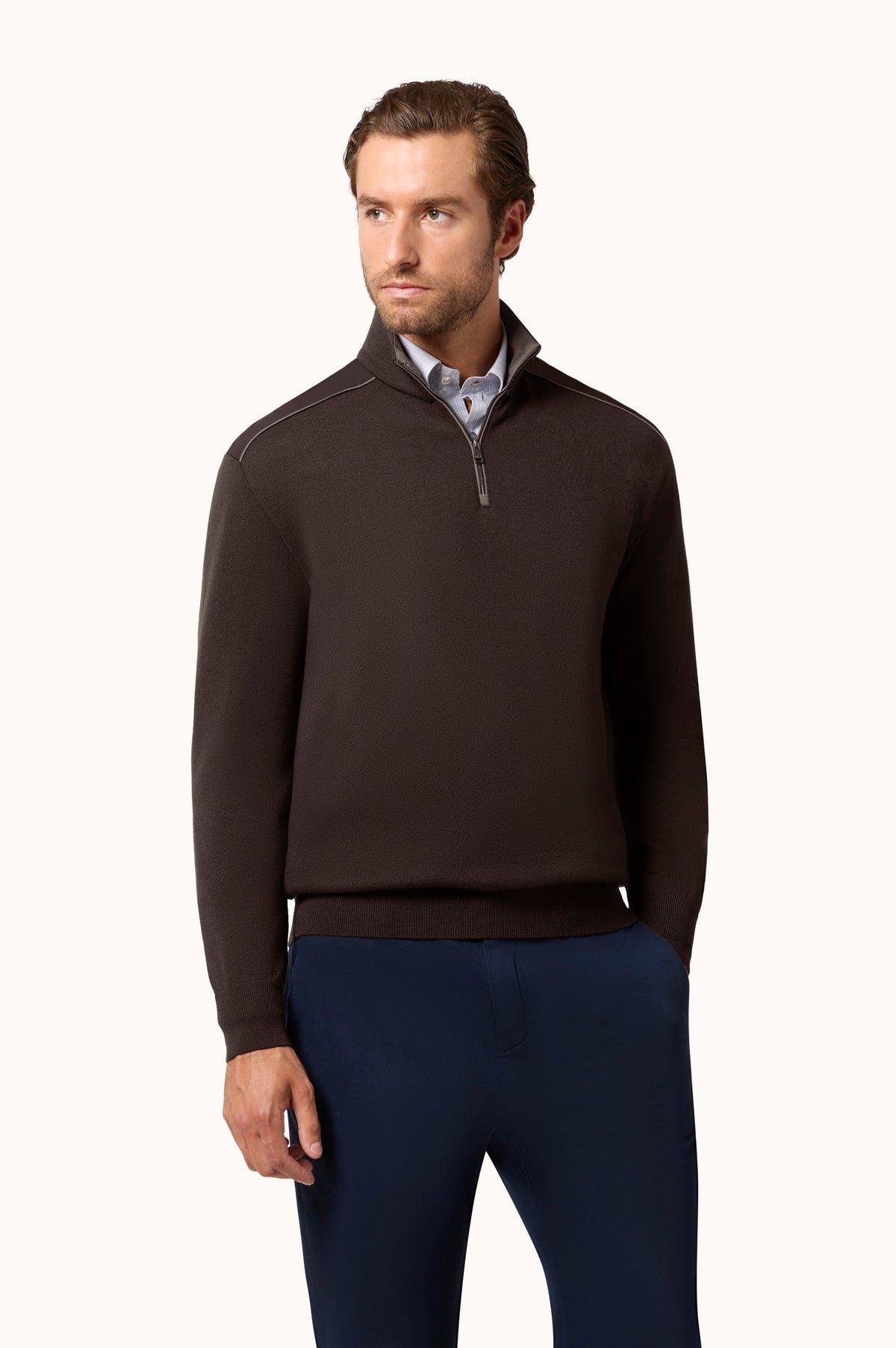 Paul & Shark Wool Half-Zip Sweater with Typhoon Details - Coffee 16311153-494-af