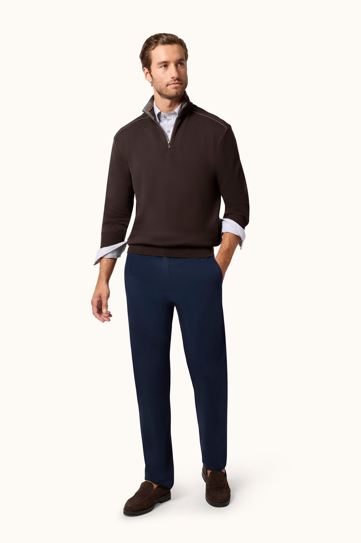 Paul & Shark Wool Half-Zip Sweater with Typhoon Details - Coffee 16311153-494-lf