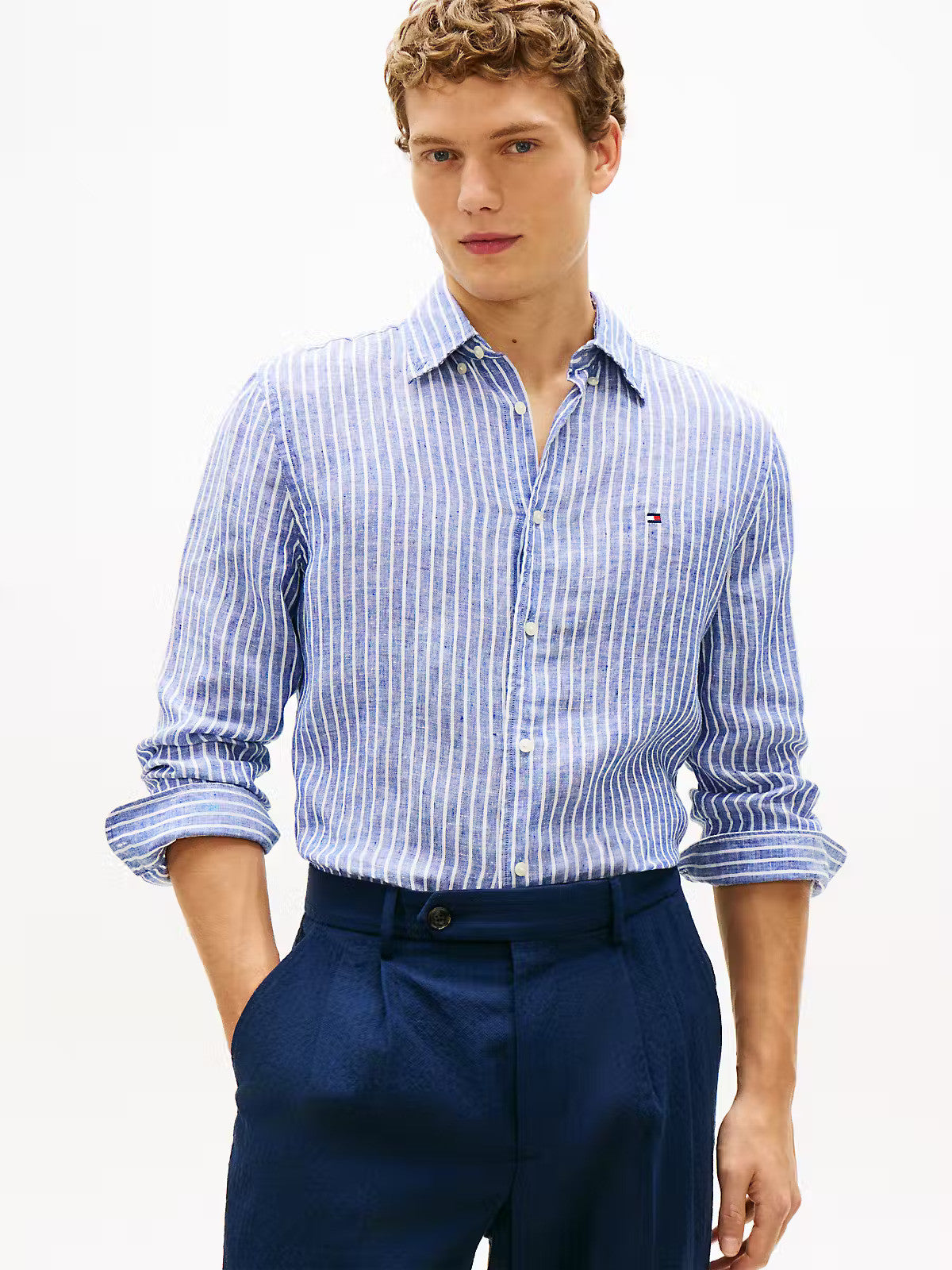Tommy Hilfiger Regular Fit Bengal Stripe Linen Shirt 1776327612_4982_019219_BLUEWHITE
