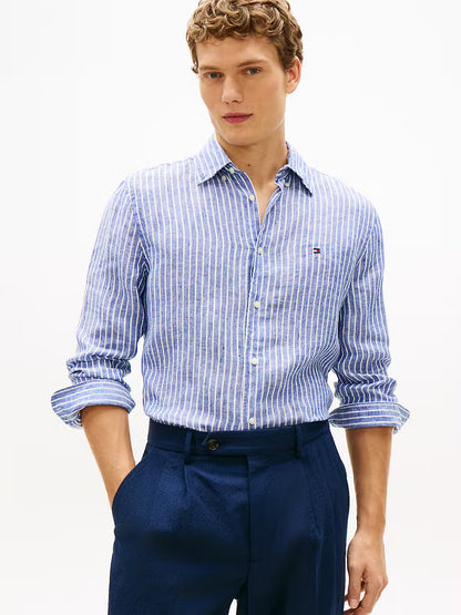 Tommy Hilfiger Regular Fit Bengal Stripe Linen Shirt 1776327612_4982_019219_BLUEWHITE