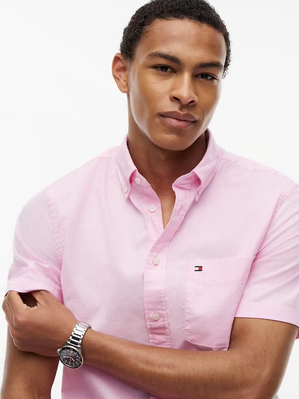 Tommy Hilfiger Light Oxford Solid Button Down Short Sleeve Shirt 1776340891_5315_019206_ROSE_alternate