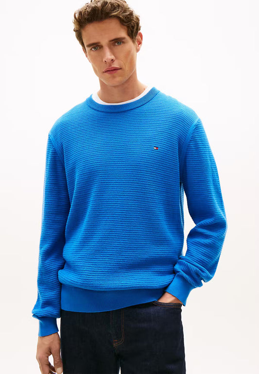 Structured Yarn Dyed Crew Neck Jumper 1776784481_3752_019180_BLUE