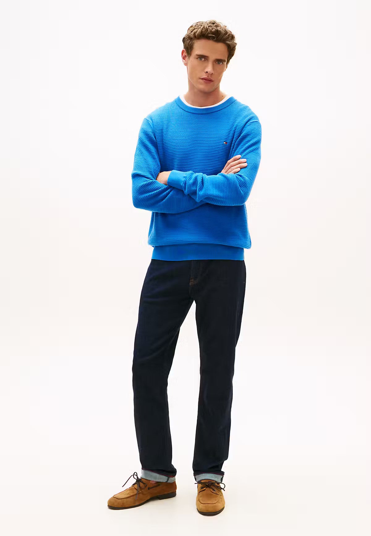 Structured Yarn Dyed Crew Neck Jumper 1776784496_5223_019180_BLUE_alternate