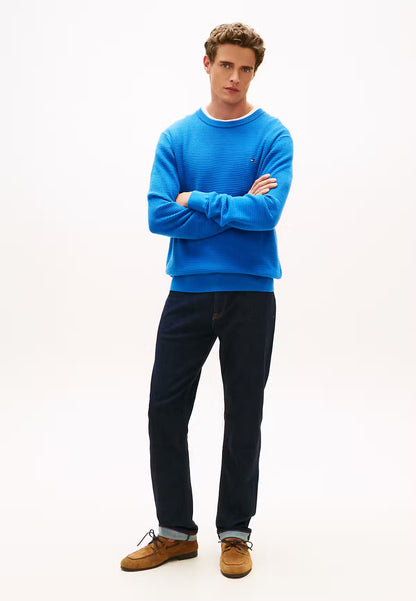Structured Yarn Dyed Crew Neck Jumper 1776784496_5223_019180_BLUE_alternate