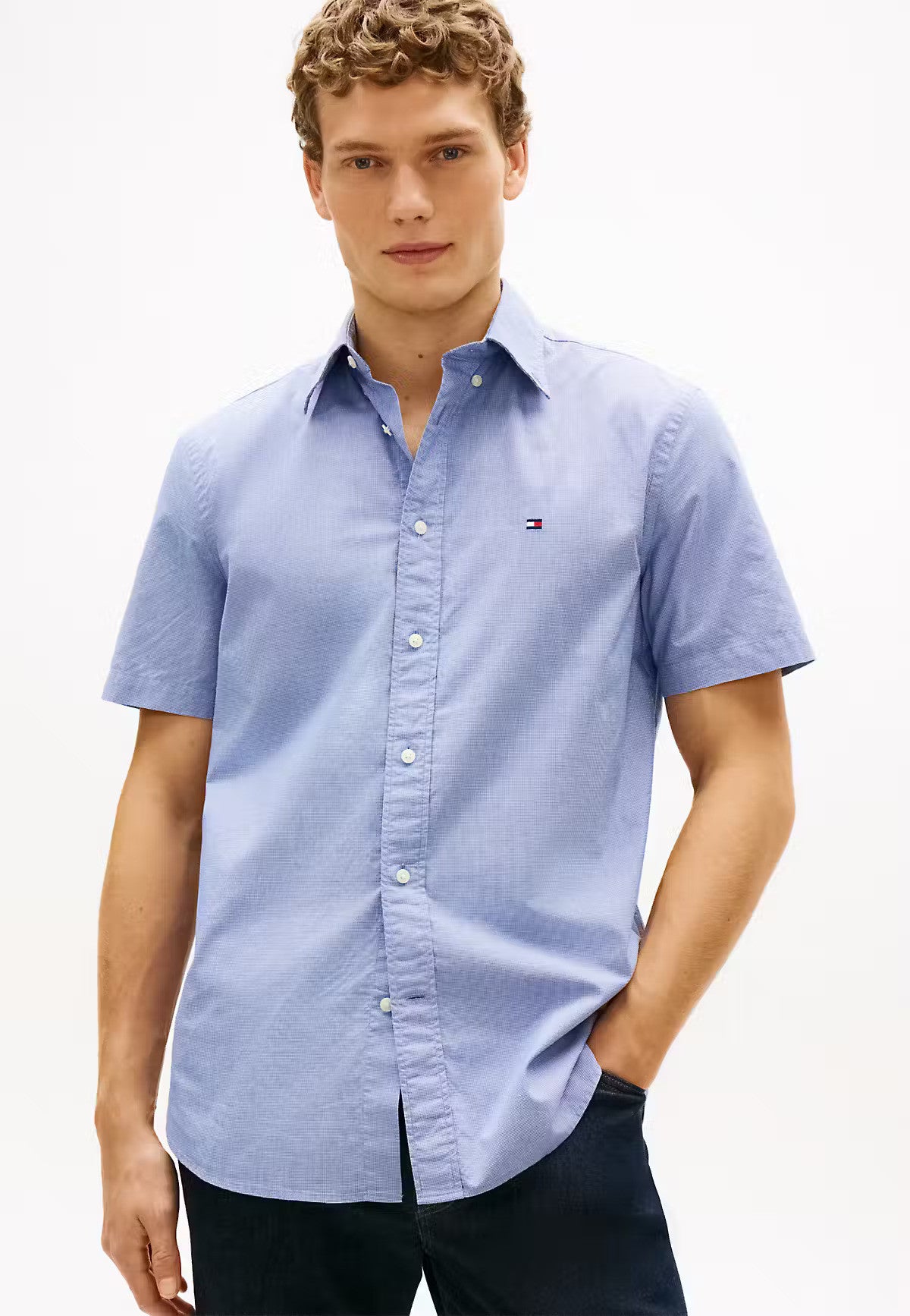 Flex Poplin Houndstooth Short Sleeve Shirt – Regenerative Cotton Blend XXL 1776956932_8581_019176_LIGHT_BLUE