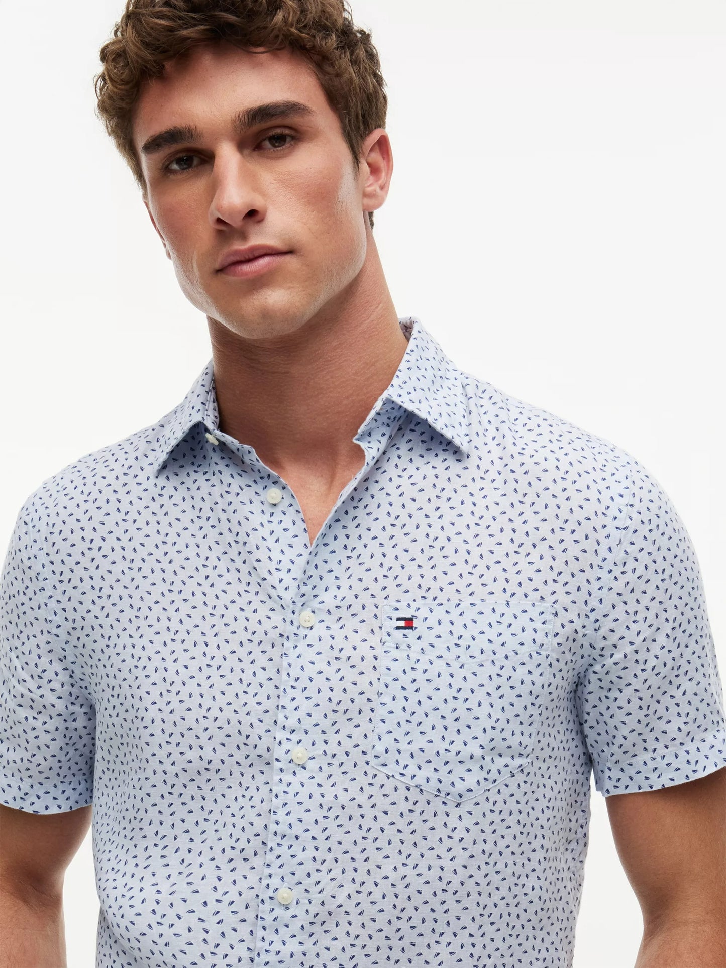 Linen Sailing Print Short Sleeve Shirt – 100% Linen Regular Fit-LB XL 1778145544_9011_019308_LIGHT_BLUE