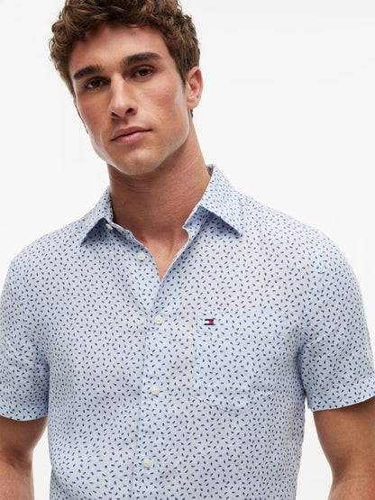 Linen Sailing Print Short Sleeve Shirt – 100% Linen Regular Fit-LB XL 1778145544_9011_019308_LIGHT_BLUE