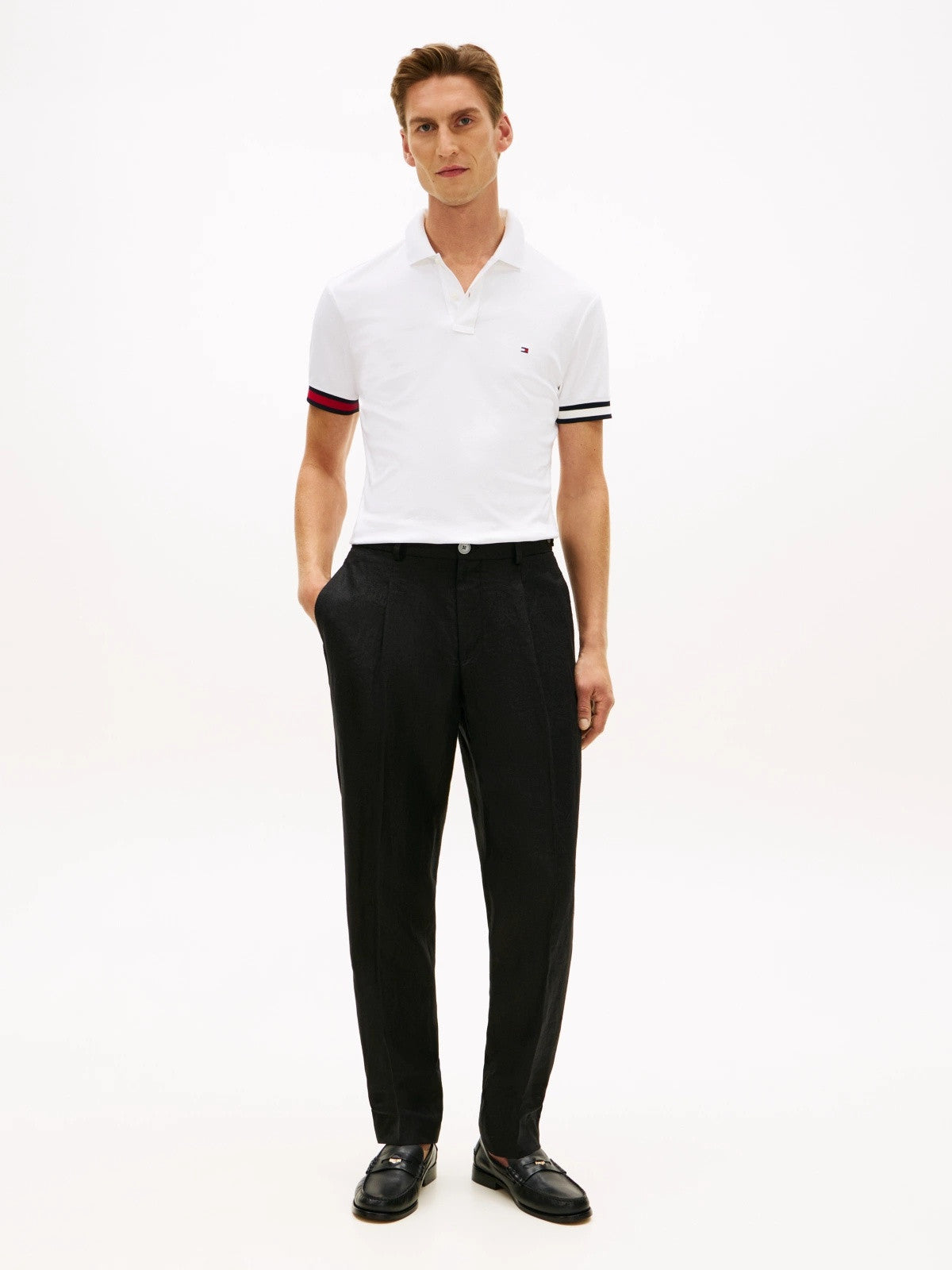 Tommy Hilfiger RWB Cuff Liquid Touch Slim Fit Polo Shirt - White 1778487080_1888_019155_WHITE_alternate