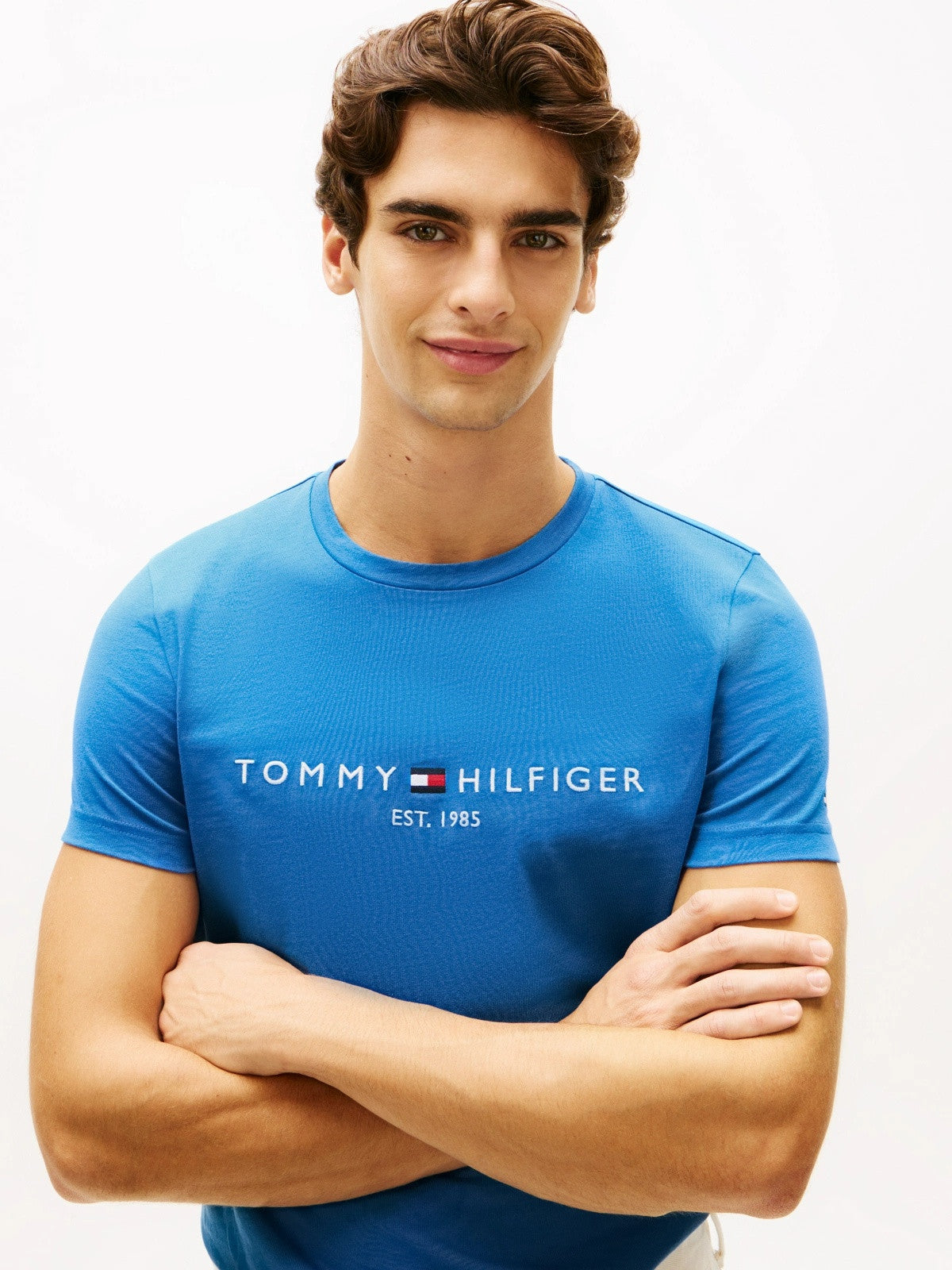 Tommy Hilfiger Logo Embroidery Slim Jersey T-Shirt - Sky Blue-BLUE 1778491153_7244_019110_BLUE