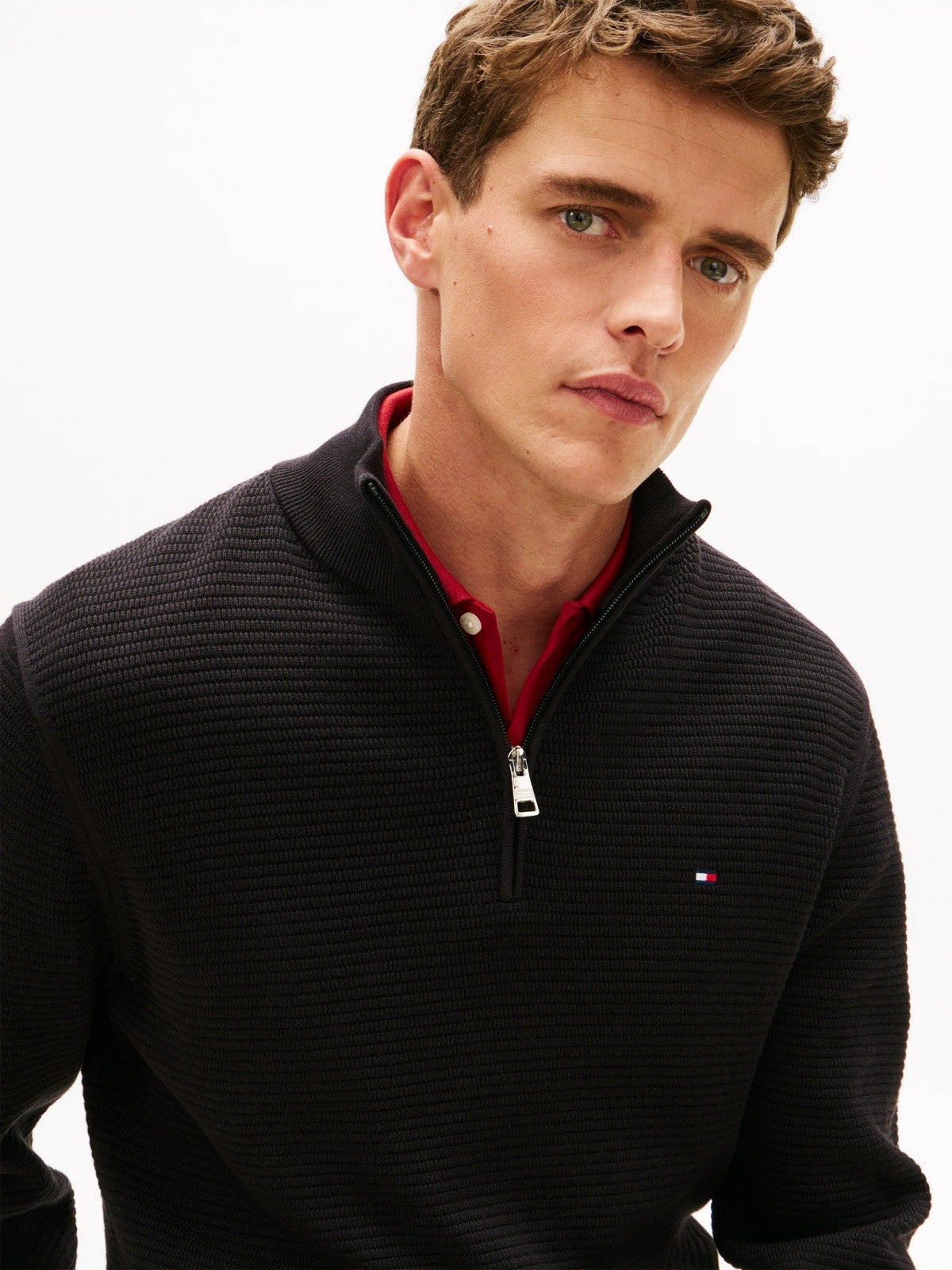 Tommy Hilfiger Textured Quarter-Zip Mock Neck Jumper - Black 1778491318_8184_019085_BLACK