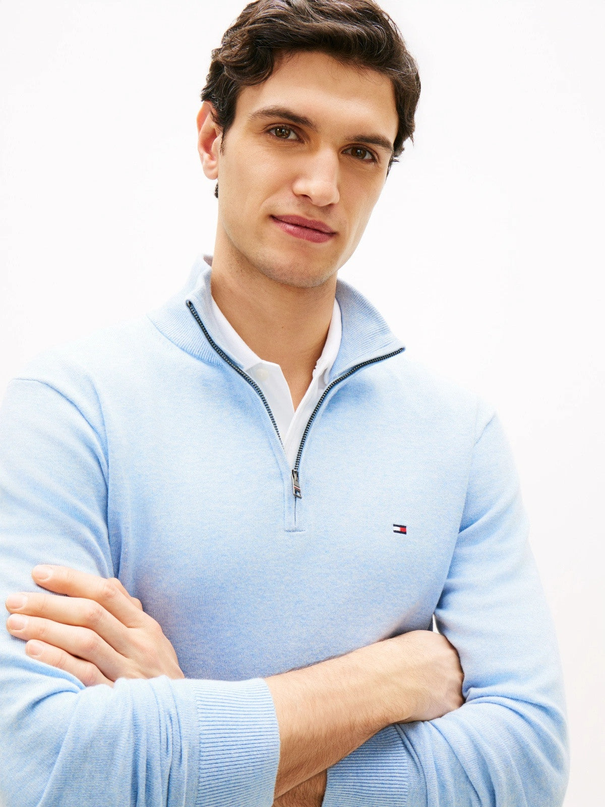 Tommy Hilfiger Flag Embroidery Quarter-Zip Jumper -LIGHT BLUE 1778491558_3077_019084_LIGHT_BLUE