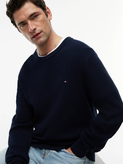 Tommy Hilfiger Structured Yarn Dyed Crew Neck Jumper - Desert Sky-DESERT SKY XXL 1778492742_7014_019082_DESERT_SKY