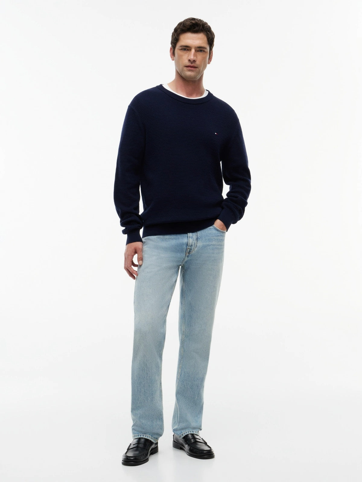 Tommy Hilfiger Structured Yarn Dyed Crew Neck Jumper - Desert Sky-DESERT SKY 1778492752_6096_019082_DESERT_SKY_alternate
