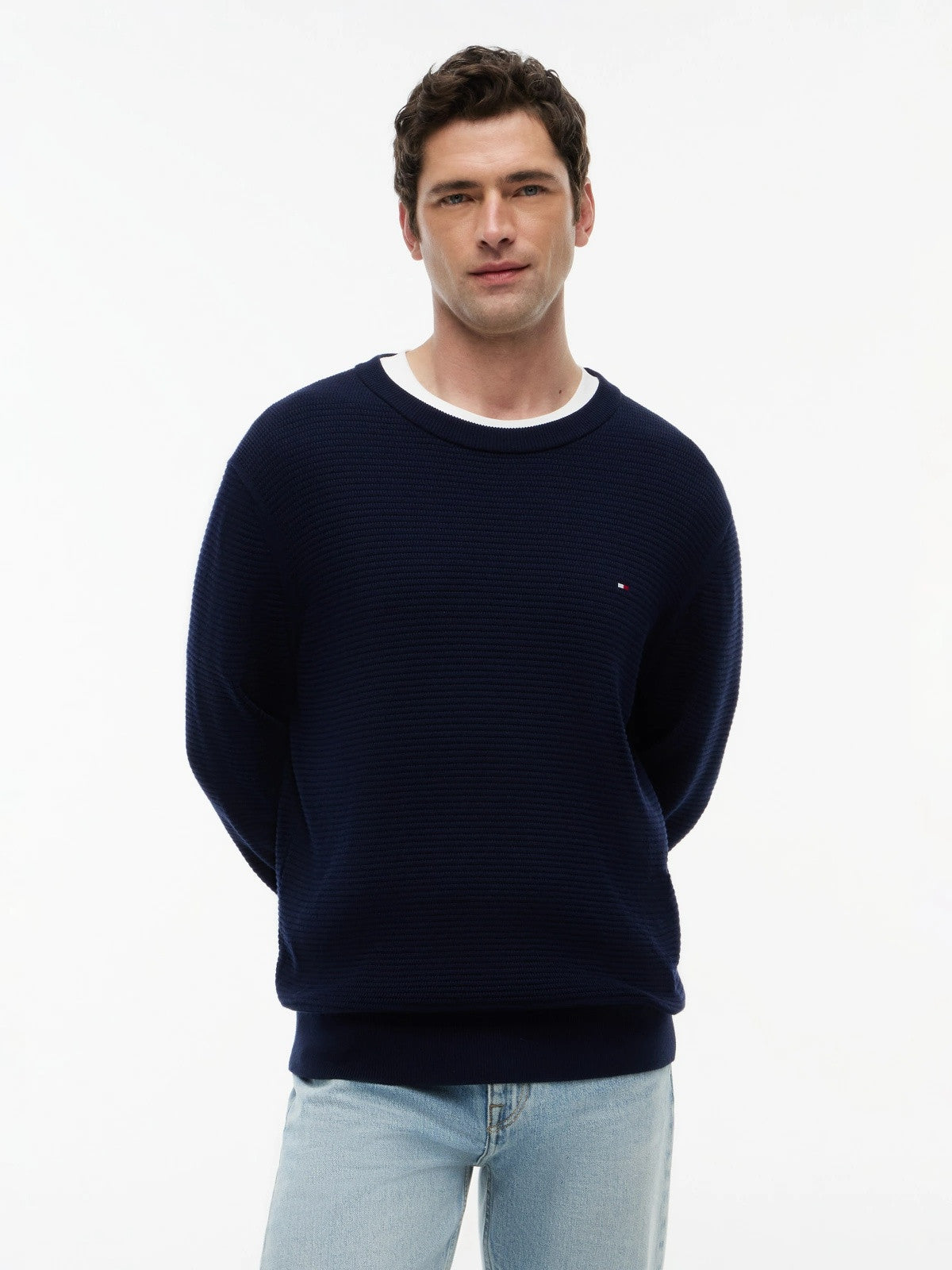 Tommy Hilfiger Structured Yarn Dyed Crew Neck Jumper - Desert Sky-DESERT SKY 1778492752_9419_019082_DESERT_SKY_alternate