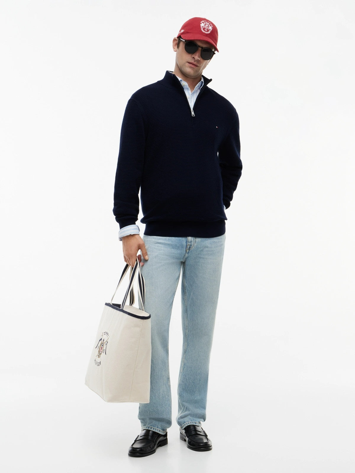 Tommy Hilfiger Textured Quarter-Zip Mock Neck Jumper - Desert Sky-DESERT SKY 1778493401_616_019080_DESERT_SKY_alternate