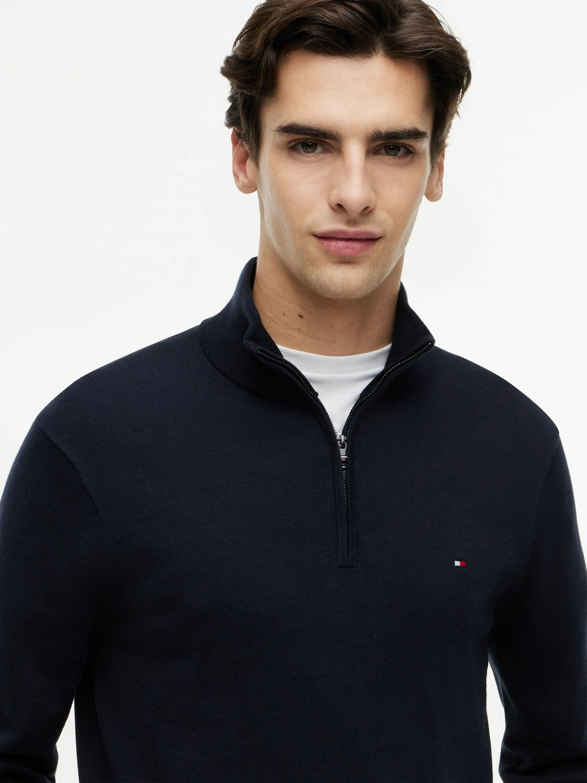 Tommy Hilfiger Flag Embroidery Quarter-Zip Jumper - Desert Sky-DESERT SKY XXL 1778493596_1932_019079_DESERT_SKY