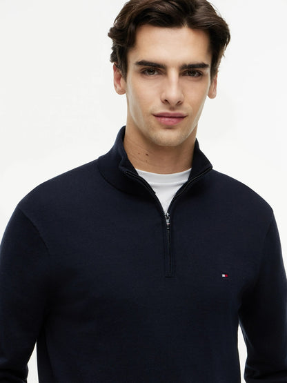 Tommy Hilfiger Flag Embroidery Quarter-Zip Jumper - Desert Sky-DESERT SKY XXL 1778493596_1932_019079_DESERT_SKY