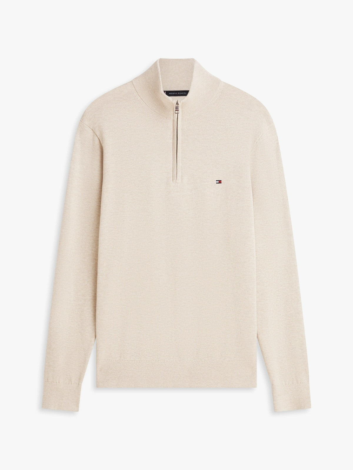 Tommy Hilfiger Flag Embroidery Quarter-Zip Jumper - Deep Crimson-SAND 1778493839_0301_019078_SAND_alternate