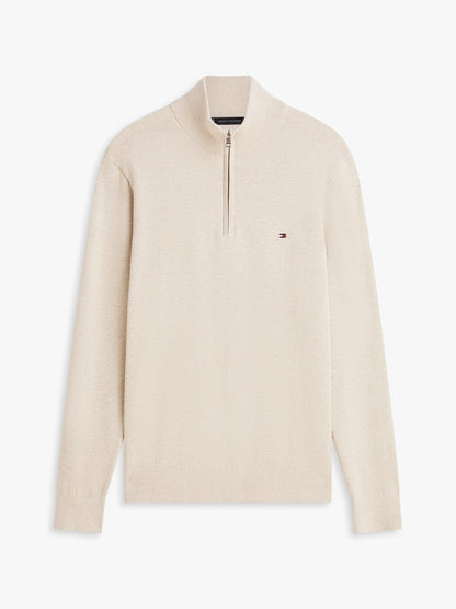 Tommy Hilfiger Flag Embroidery Quarter-Zip Jumper - Deep Crimson-SAND 1778493839_0301_019078_SAND_alternate