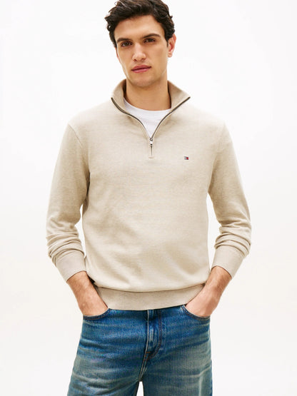 Tommy Hilfiger Flag Embroidery Quarter-Zip Jumper - Deep Crimson-SAND 1778493840_4109_019078_SAND_alternate